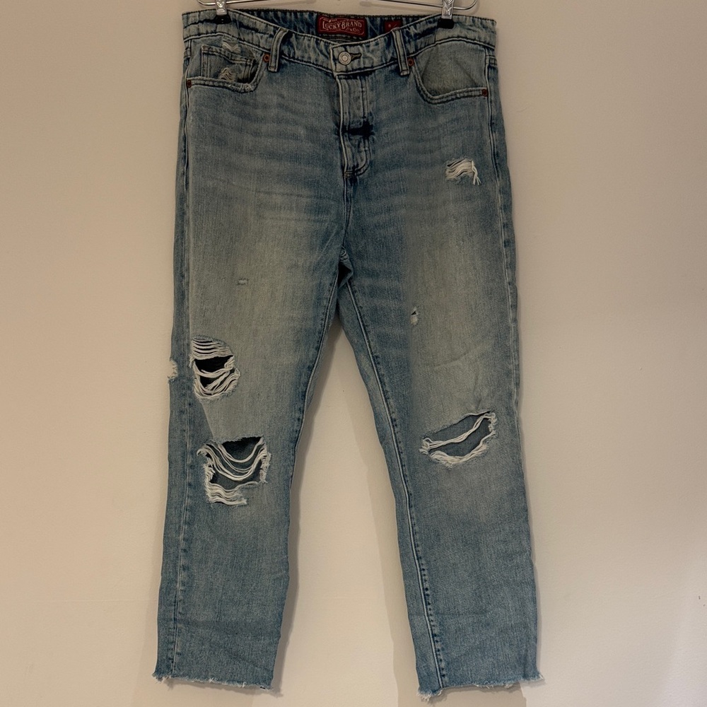 Lucky Brand Relaxed Fit Ripped Jeans in Faded Blue